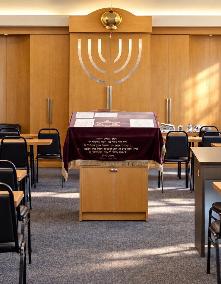 The menorah ark of Shaarey Zedek’s beis medrash